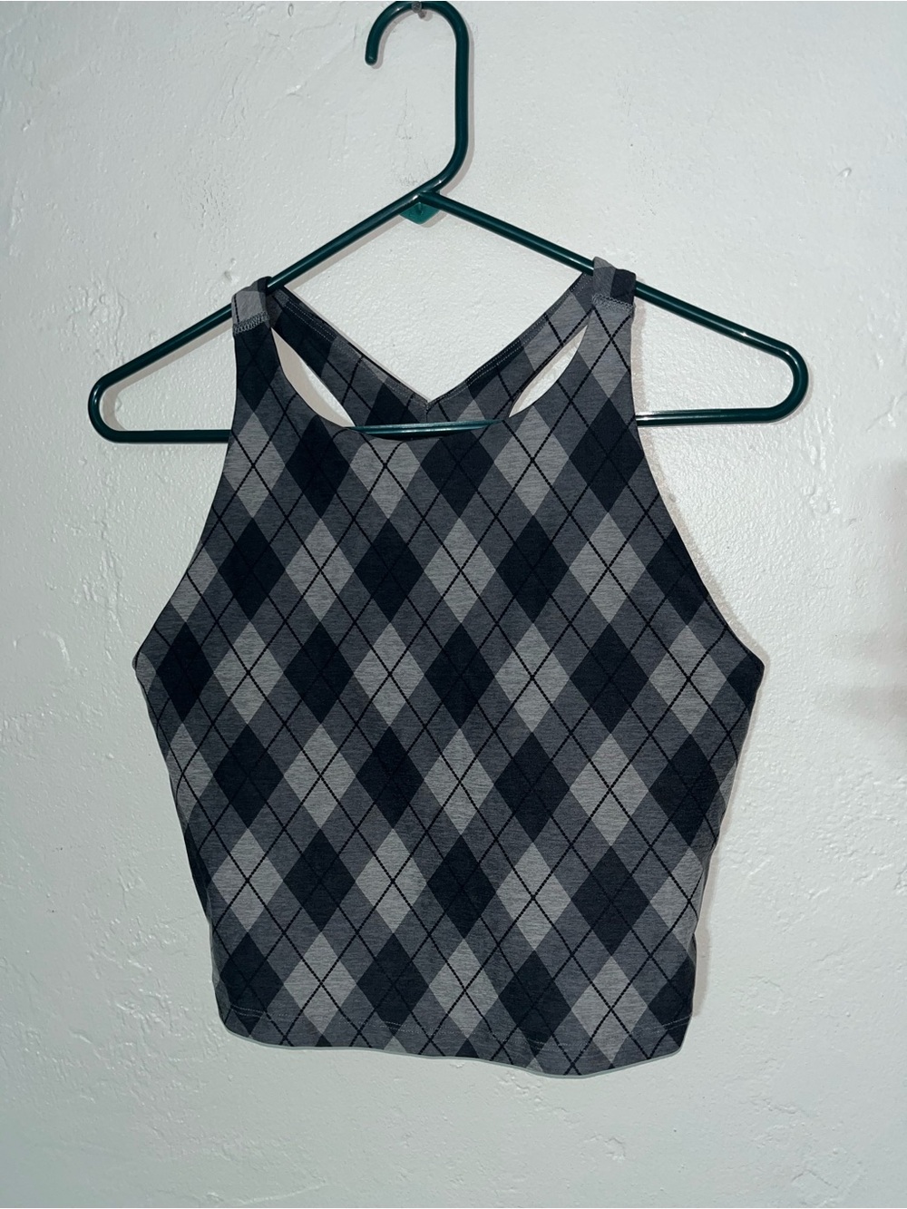 Beyond Yoga Sports Bra Crop Top Super Soft Racerback Argyle Plaid Monochrome L